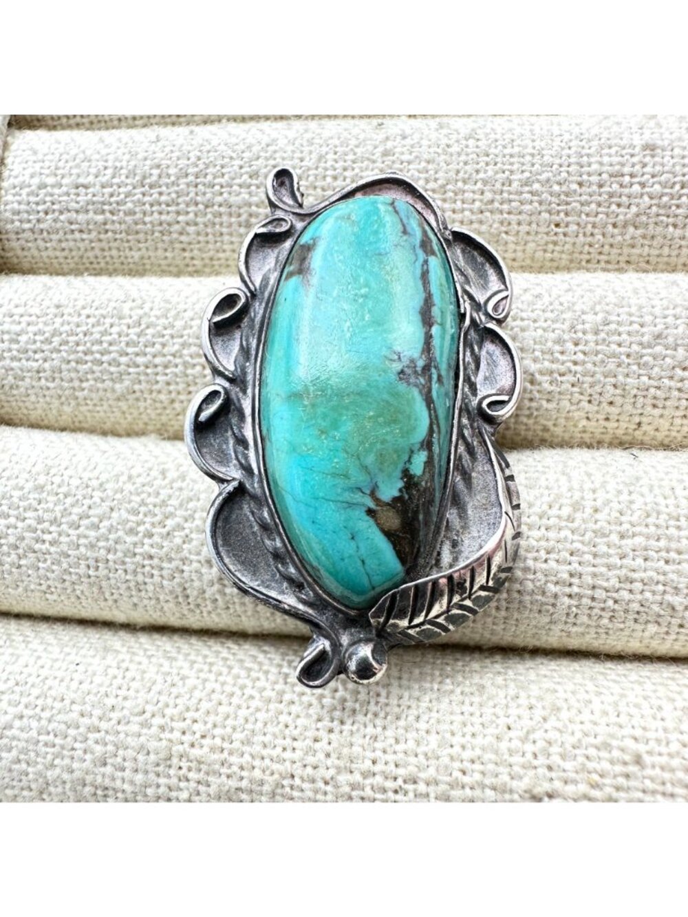 Native American Judy Wallace Blue Green Turquoise Sterling Silver Ring Size 7 - Picture 2 of 6
